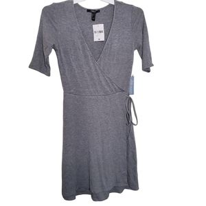 Grey faux wrap ribbed knit dress NWT